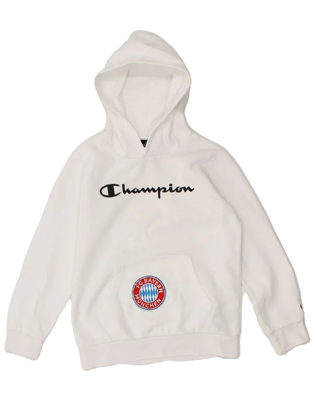CHAMPION Girls FC Bayern Munchen Hoodie Jumper 9-10 Years Medium White Hoodie with Elastic Cuffs Stretchable Comfortable CHAMPION Girls FC Bayern Munchen Hoodie Jumper 9-10 Years Medium White Hoodie with Elastic Cuffs Stretchable Comfortable