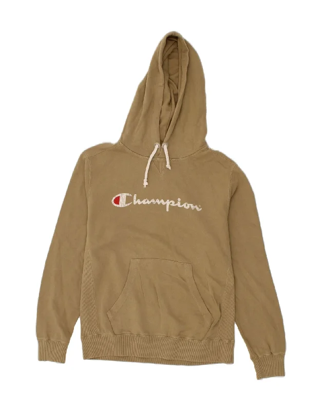 CHAMPION Mens Graphic Hoodie Jumper Large Beige Cotton Hoodie with Elastic Cuffs Stretchable Comfortable CHAMPION Mens Graphic Hoodie Jumper Large Beige Cotton Hoodie with Elastic Cuffs Stretchable Comfortable