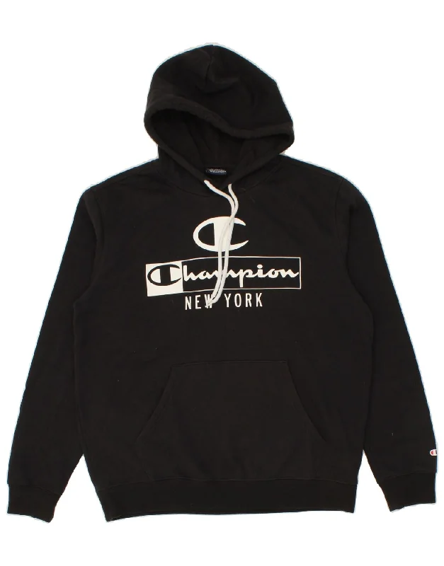 CHAMPION Mens Graphic Hoodie Jumper Large Black