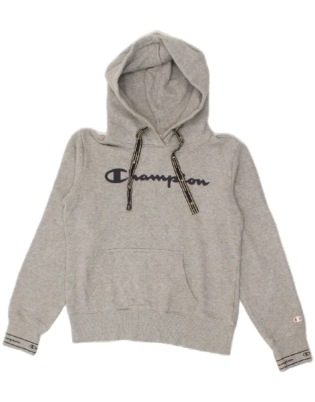 CHAMPION Mens Graphic Hoodie Jumper XS Grey Cotton