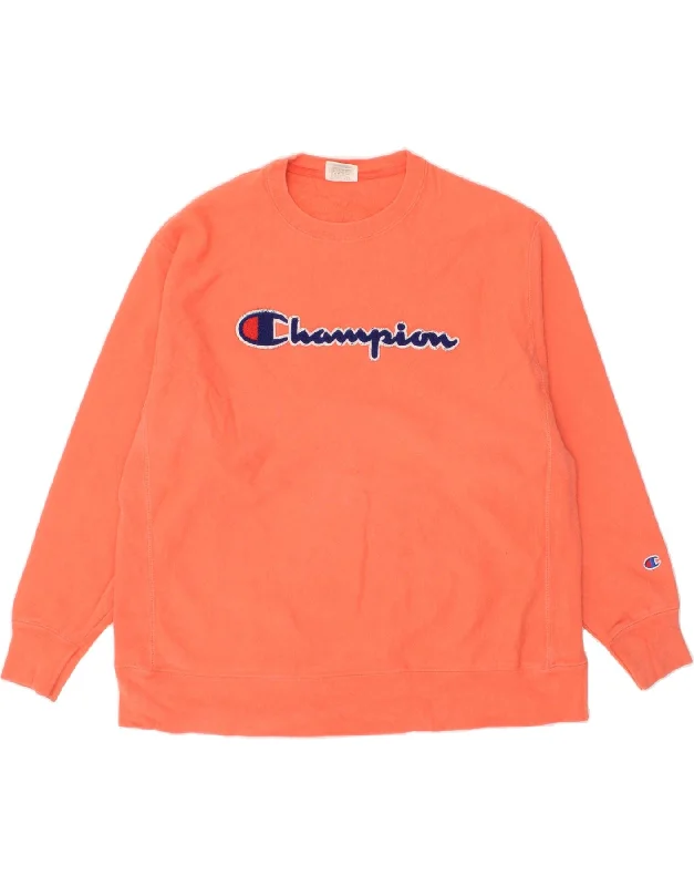 CHAMPION Mens Graphic Sweatshirt Jumper 2XL Orange Cotton Cotton Hoodie Fleece Lining Warmth CHAMPION Mens Graphic Sweatshirt Jumper 2XL Orange Cotton Cotton Hoodie Fleece Lining Warmth