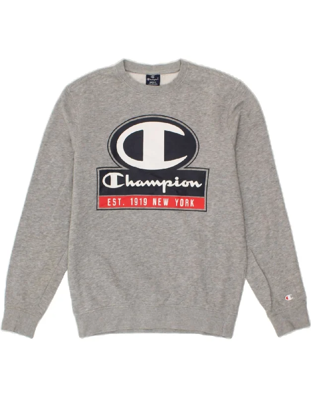 CHAMPION Mens Graphic Sweatshirt Jumper Small Grey Cotton