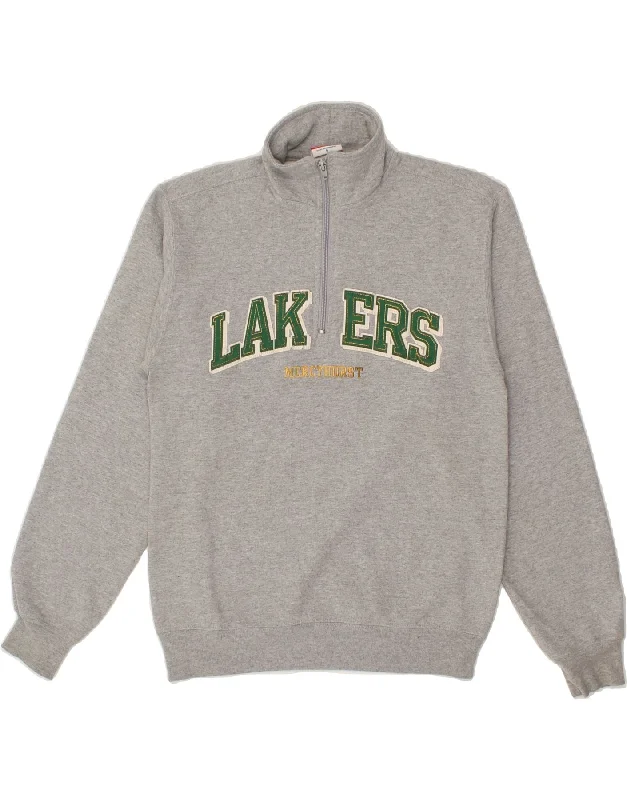 CHAMPION Mens Lakers Graphic Zip Neck Sweatshirt Jumper Small Grey