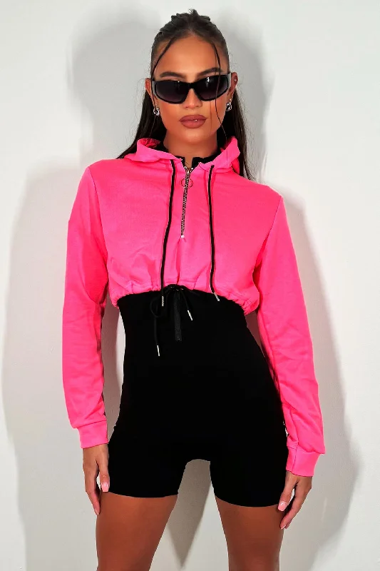 Crop Hooded Sweatshirt Neon Pink