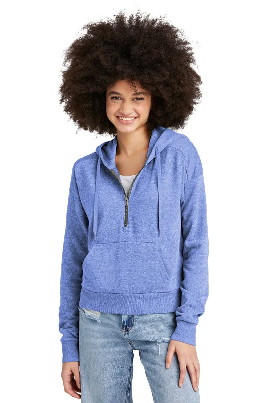 District Womens Perfect Tri Fleece 1/4 Zip Hooded Sweatshirt Hoodie - Royal Blue Frost