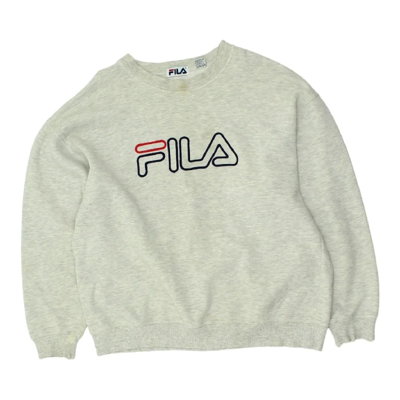 Fila Embroidered Spell Out Logo Mens Grey Sweatshirt | Vintage 90s Sportswear