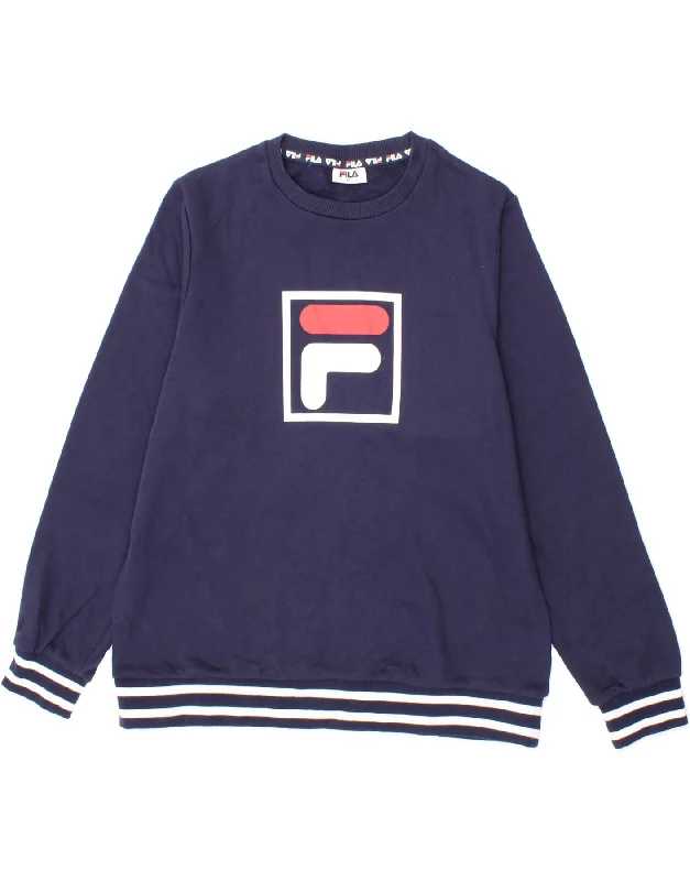 FILA Mens Graphic Sweatshirt Jumper XL Navy Blue Cotton