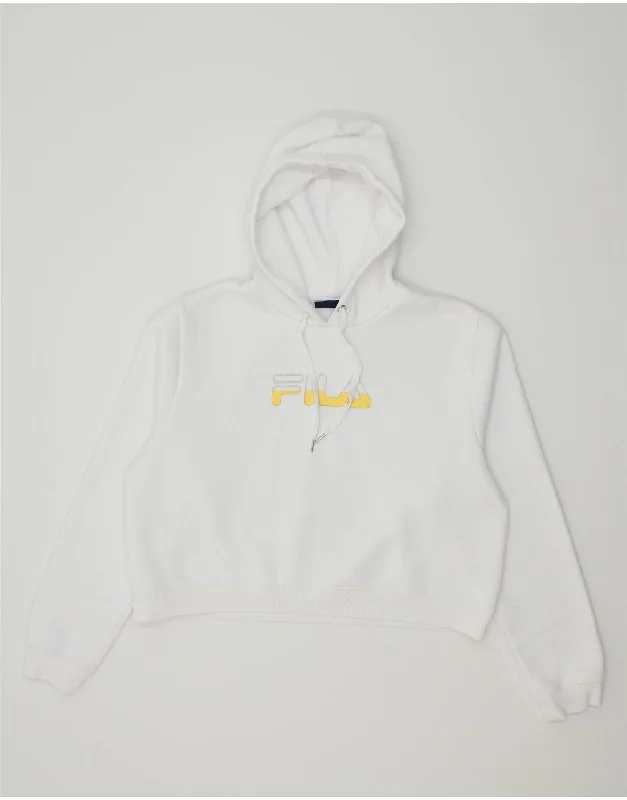 FILA Womens Graphic Crop Hoodie Jumper UK 18 XL White Polyester Hoodie with Logo Branding Identity FILA Womens Graphic Crop Hoodie Jumper UK 18 XL White Polyester Hoodie with Logo Branding Identity
