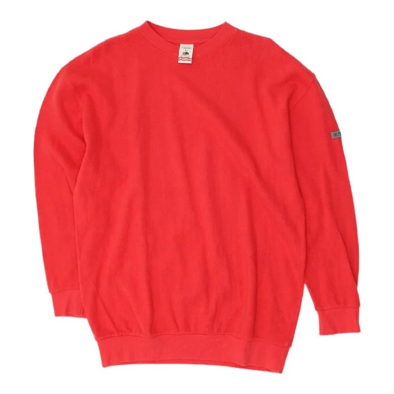 Fruit Of The Loom Sleeve Logo Mens Red Sweatshirt | Vintage 90s Jumper VTG