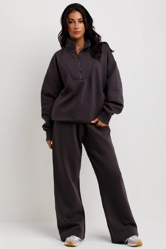 Half Zip Sweatshirt And Joggers Loungewear Set Charcoal