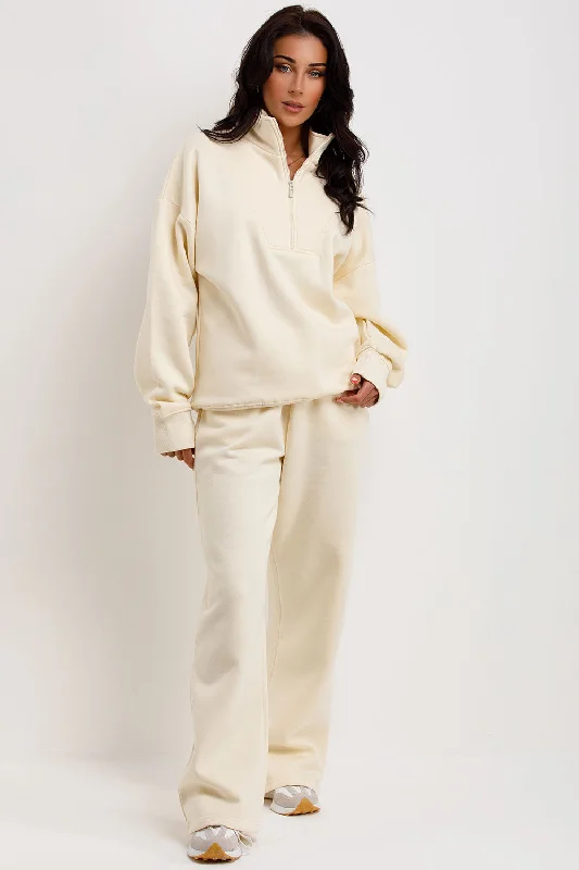 Half Zip Sweatshirt And Joggers Loungewear Set Cream