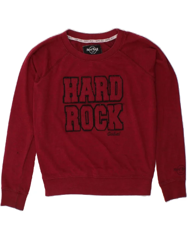 HARD ROCK CAFE Womens Dubai Sweatshirt Jumper UK 14 Medium Burgundy Cotton Hoodie with Back Slit Movement Comfort HARD ROCK CAFE Womens Dubai Sweatshirt Jumper UK 14 Medium Burgundy Cotton Hoodie with Back Slit Movement Comfort