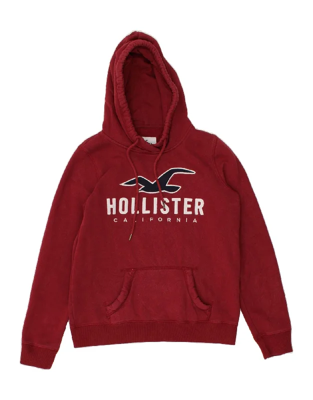 HOLLISTER Mens Graphic Hoodie Jumper Small Burgundy Cotton