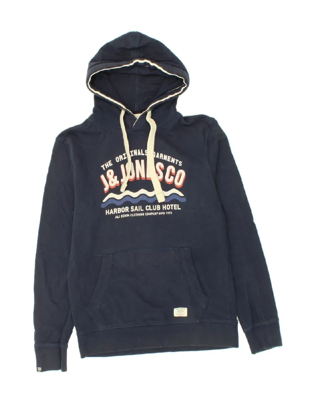 JACK & JONES Mens Graphic Hoodie Jumper Large Navy Blue Hoodie with Color Block Contrast Stylish JACK & JONES Mens Graphic Hoodie Jumper Large Navy Blue Hoodie with Color Block Contrast Stylish
