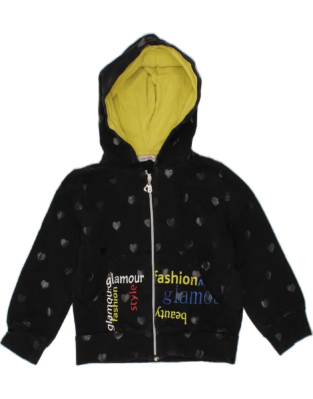 LAURA BIAGIOTTI Baby Girls Graphic Zip Hoodie Sweater 18-24 Months Black Hoodie with Ribbed Hem Stretchable Secure
