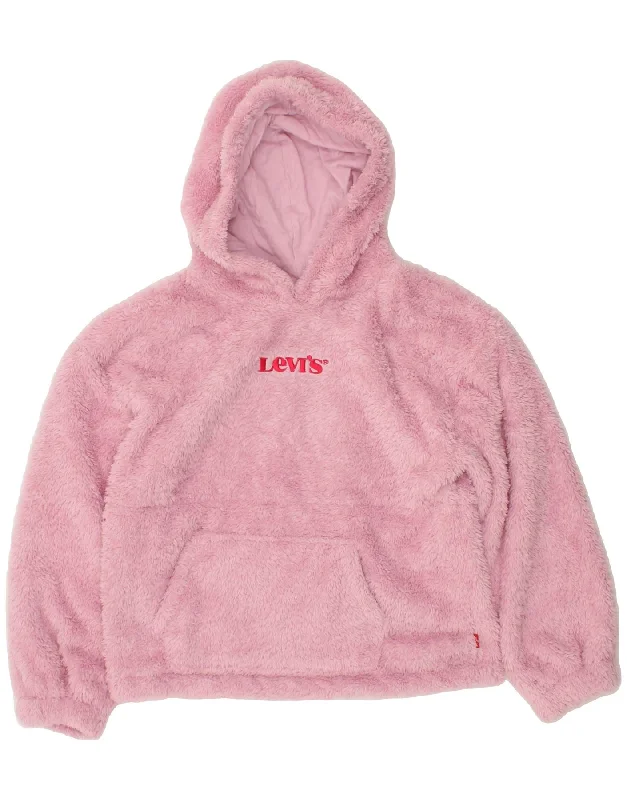 LEVI'S Girls Graphic Fleece Hoodie Jumper 9-10 Years Pink Polyester Hoodie Crop Top Short Trendy LEVI'S Girls Graphic Fleece Hoodie Jumper 9-10 Years Pink Polyester Hoodie Crop Top Short Trendy