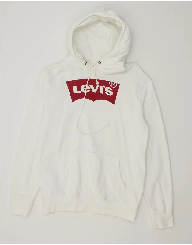 LEVI'S Mens Graphic Hoodie Jumper Medium White Cotton Hoodie with Hem Patch Decorative Personalized LEVI'S Mens Graphic Hoodie Jumper Medium White Cotton Hoodie with Hem Patch Decorative Personalized