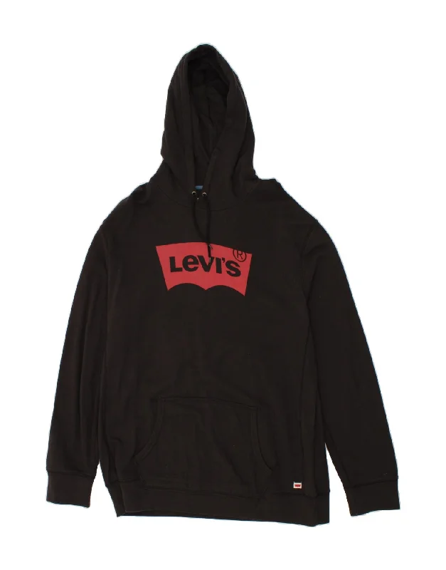 LEVI'S Mens Tall Standard Fit Graphic Hoodie Jumper 2XL Black Cotton