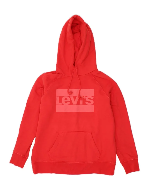 LEVI'S Womens Graphic Hoodie Jumper UK 14 Medium Red Cotton