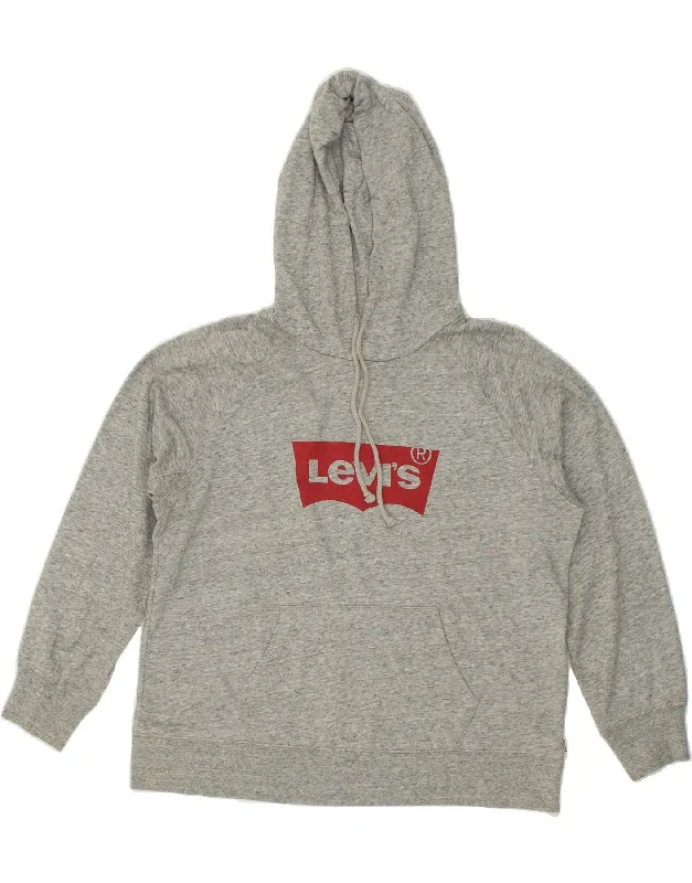 LEVI'S Womens Graphic Hoodie Jumper UK 16 Large Grey Cotton