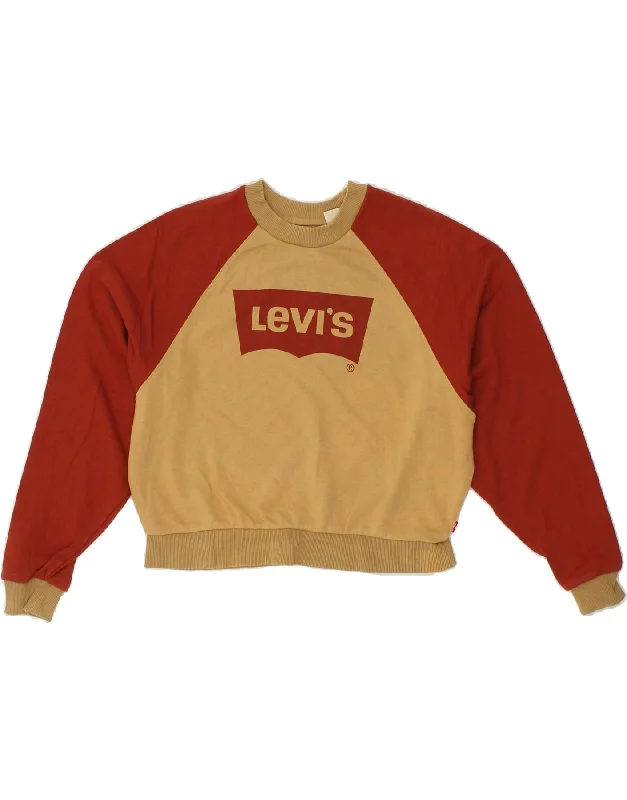 LEVI'S Womens Oversized Graphic Crop Sweatshirt Jumper UK 10 Small Beige