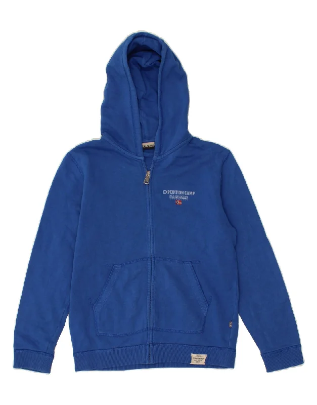 NAPAPIJRI Boys Zip Hoodie Sweater 11-12 Years Blue Cotton Hoodie with Contrast Stitching Detailed Premium NAPAPIJRI Boys Zip Hoodie Sweater 11-12 Years Blue Cotton Hoodie with Contrast Stitching Detailed Premium