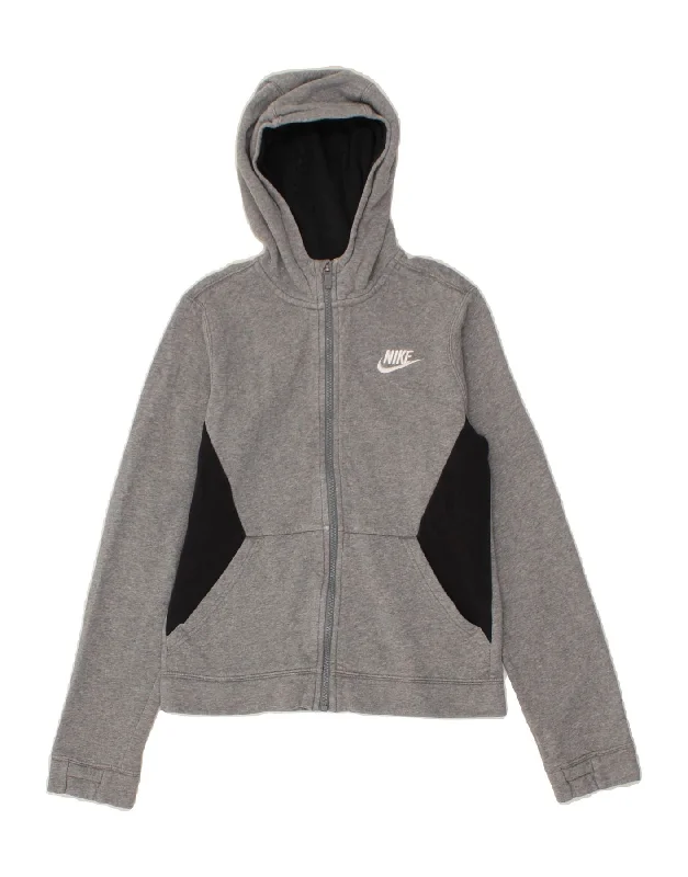 NIKE Boys Zip Hoodie Sweater 11-12 Years Large Grey Colourblock Cotton Hoodie with Monochrome Minimalist Simple NIKE Boys Zip Hoodie Sweater 11-12 Years Large Grey Colourblock Cotton Hoodie with Monochrome Minimalist Simple