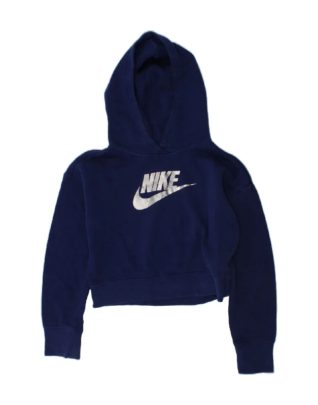 NIKE Girls Crop Graphic Hoodie Jumper 12-13 Years Large Navy Blue Cotton Hoodie with Rhinestones Sparkly Elegant NIKE Girls Crop Graphic Hoodie Jumper 12-13 Years Large Navy Blue Cotton Hoodie with Rhinestones Sparkly Elegant
