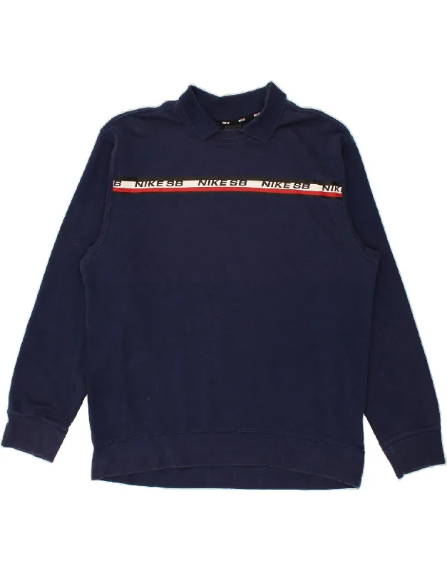 NIKE Mens Graphic Polo Neck Sweatshirt Jumper XL Navy Blue Cotton Hoodie with Contrast Stitching Detailed Premium NIKE Mens Graphic Polo Neck Sweatshirt Jumper XL Navy Blue Cotton Hoodie with Contrast Stitching Detailed Premium