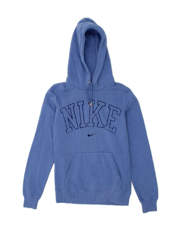 NIKE Womens Graphic Hoodie Jumper UK 6 XS Blue Cotton