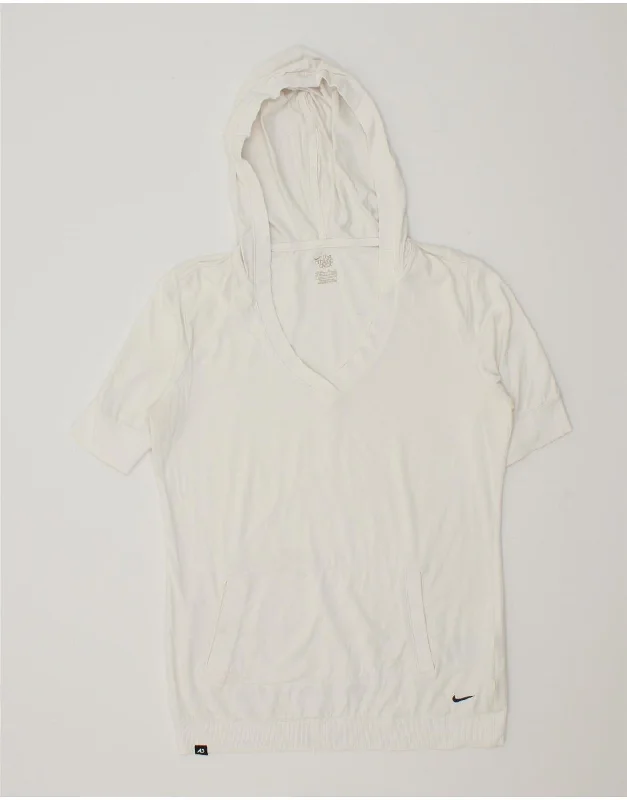 NIKE Womens Short Sleeve Hoodie Jumper UK 16/18 Large White Cotton Hoodie with Hood Adjustable Protection NIKE Womens Short Sleeve Hoodie Jumper UK 16/18 Large White Cotton Hoodie with Hood Adjustable Protection