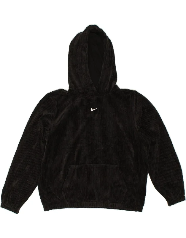 NIKE Womens Velour Hoodie Jumper UK 14 Medium Black Polyester