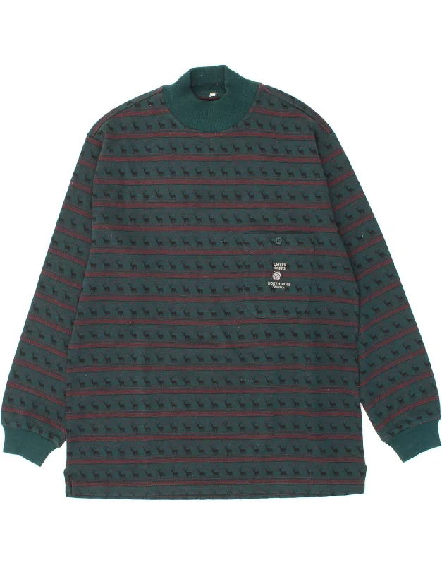 NORTH POLE Mens Sweatshirt Jumper Medium Green Striped Hoodie with Print Artistic Unique NORTH POLE Mens Sweatshirt Jumper Medium Green Striped Hoodie with Print Artistic Unique