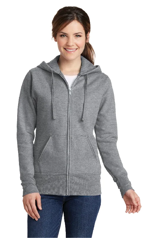 Port & Company Womens Core Pill Resistant Fleece Full Zip Hooded Sweatshirt Hoodie - Heather Grey