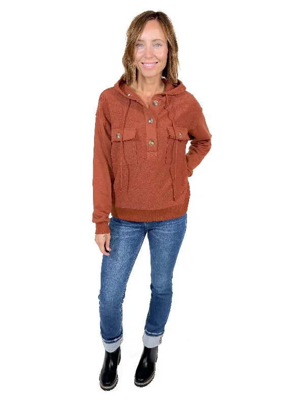 Portlyn French Terry Hoodie- RUST