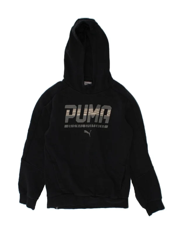 PUMA Boys Graphic Hoodie Jumper 9-10 Years Black Cotton Hoodie with Stripes Bold Sporty PUMA Boys Graphic Hoodie Jumper 9-10 Years Black Cotton Hoodie with Stripes Bold Sporty