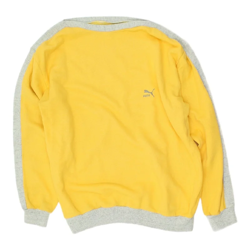 Puma Chest Logo Mens Yellow Sweatshirt | Vintage 80s Sportswear Jumper VTG