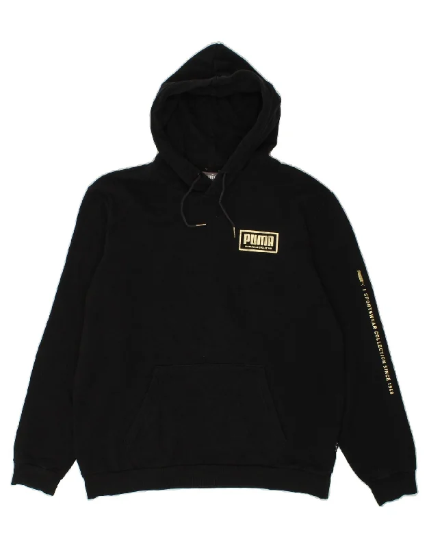 PUMA Mens Graphic Hoodie Jumper Large Black Cotton Hoodie with Metallic Shiny Futuristic PUMA Mens Graphic Hoodie Jumper Large Black Cotton Hoodie with Metallic Shiny Futuristic