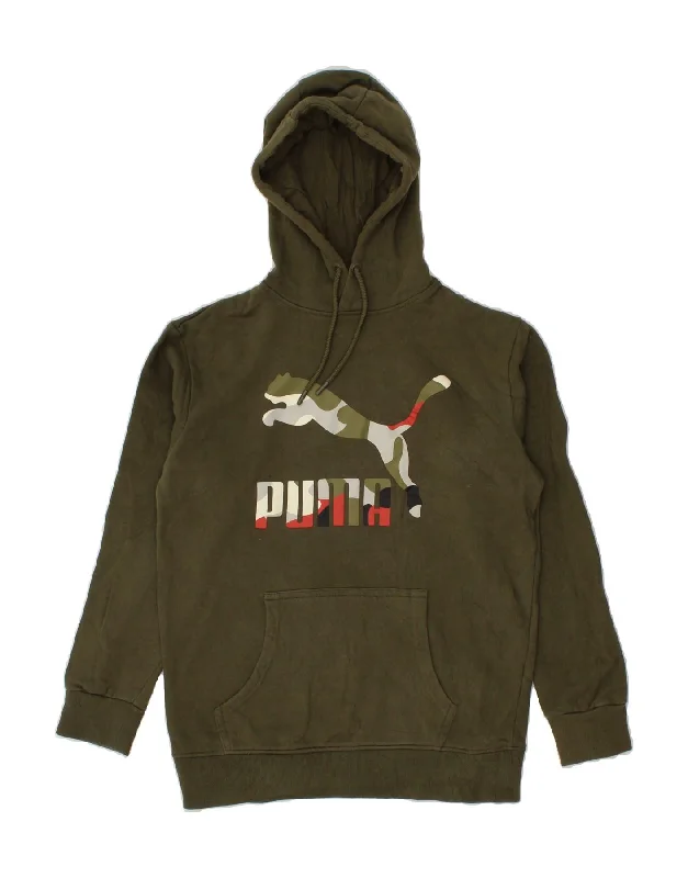 PUMA Mens Graphic Hoodie Jumper Medium Khaki Cotton