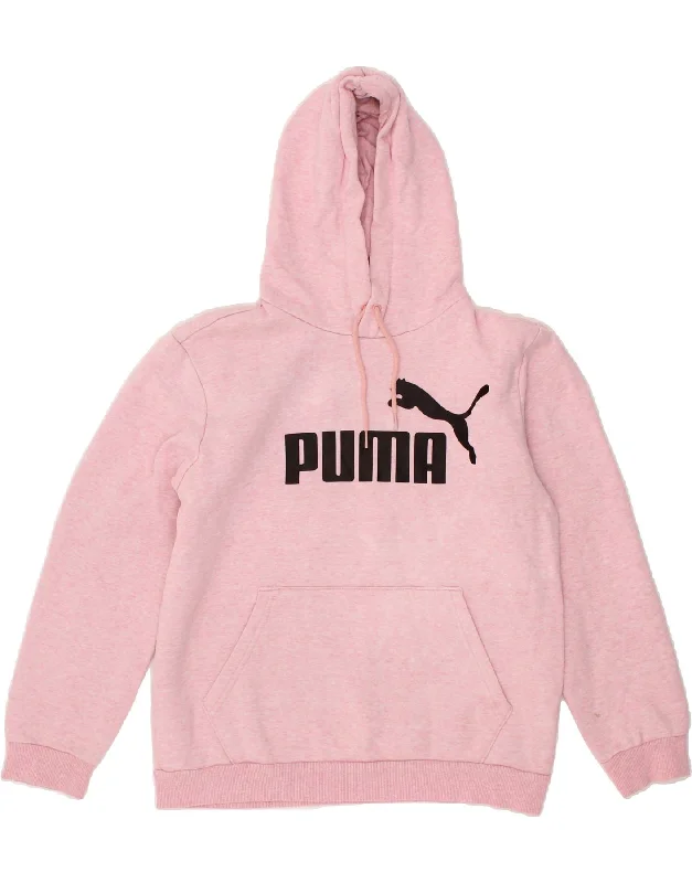 PUMA Womens Oversized Graphic Hoodie Jumper UK 10 Small Pink Cotton