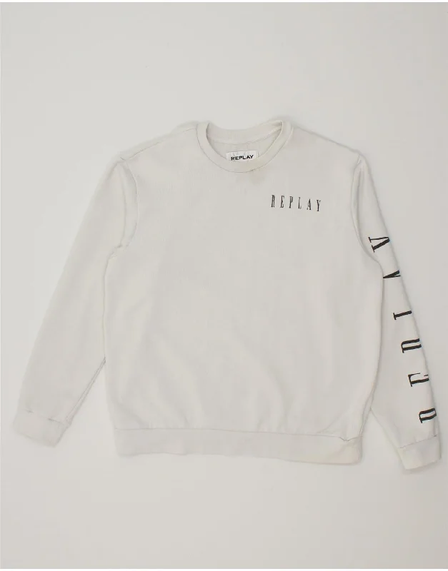 REPLAY Womens Graphic Sweatshirt Jumper UK 18 XL White Hoodie with Print Artistic Unique REPLAY Womens Graphic Sweatshirt Jumper UK 18 XL White Hoodie with Print Artistic Unique