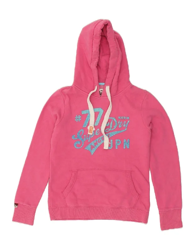 SUPERDRY Womens Graphic Hoodie Jumper UK 12 Medium Pink Cotton