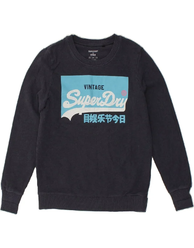 SUPERDRY Womens Graphic Sweatshirt Jumper UK 14 Large Navy Blue