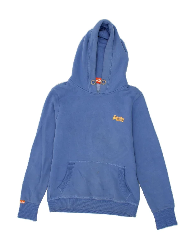 SUPERDRY Womens Hoodie Jumper UK 16 Large Blue Cotton Hoodie with Button Placket Classic Preppy SUPERDRY Womens Hoodie Jumper UK 16 Large Blue Cotton Hoodie with Button Placket Classic Preppy