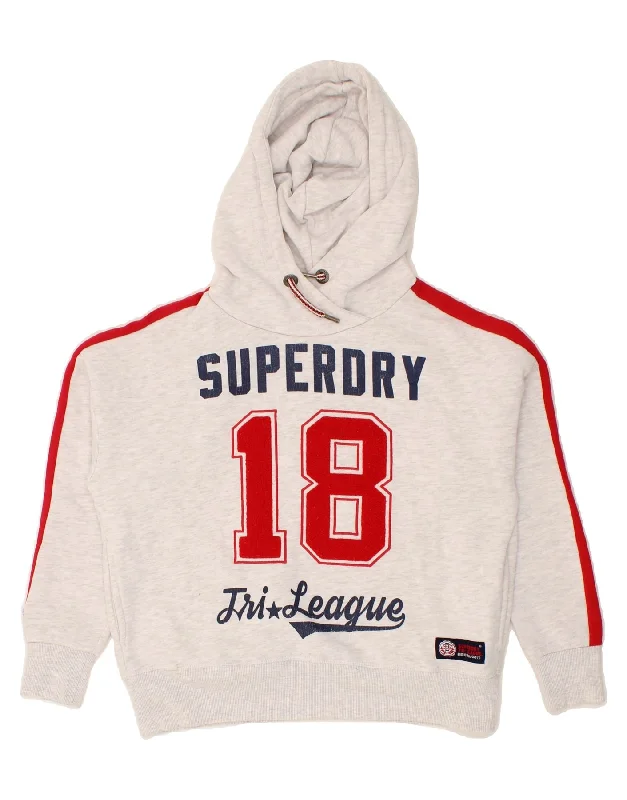 SUPERDRY Womens Oversized Graphic Hoodie Jumper UK 10 Small Grey Zip Hoodie Drawstring Kangaroo Pocket SUPERDRY Womens Oversized Graphic Hoodie Jumper UK 10 Small Grey Zip Hoodie Drawstring Kangaroo Pocket