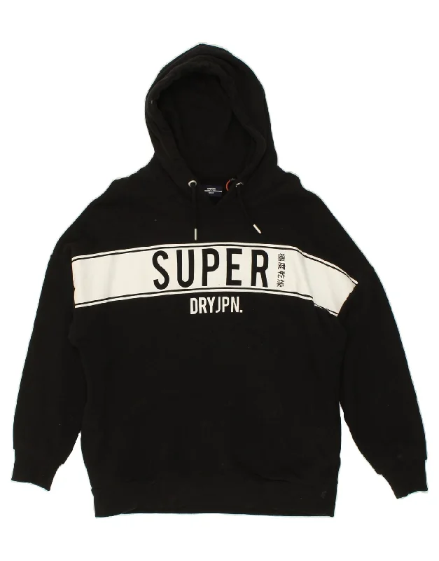 SUPERDRY Womens Oversized Graphic Hoodie Jumper UK 14 Large Black