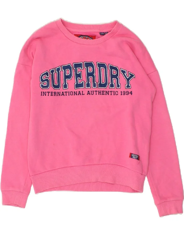 SUPERDRY Womens Oversized Graphic Sweatshirt Jumper UK 8 Small Pink Hoodie with Patch Decorative Personalized SUPERDRY Womens Oversized Graphic Sweatshirt Jumper UK 8 Small Pink Hoodie with Patch Decorative Personalized