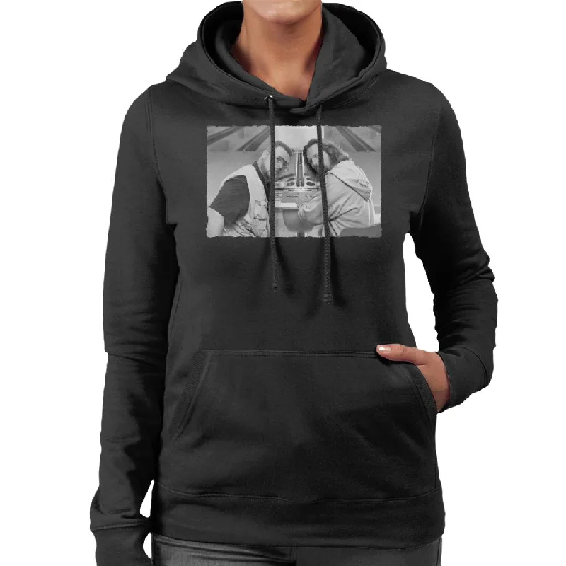 The Big Lebowski The Dude And Walter Bowling Alley Greyscale Women's Hooded Sweatshirt Hoodie with Hem Ribbing Snug Secure The Big Lebowski The Dude And Walter Bowling Alley Greyscale Women's Hooded Sweatshirt Hoodie with Hem Ribbing Snug Secure