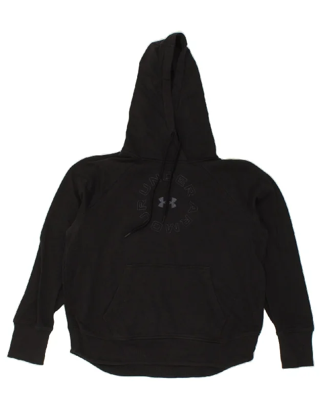 UNDER ARMOUR Womens Graphic Hoodie Jumper UK 14 Medium Black Cotton