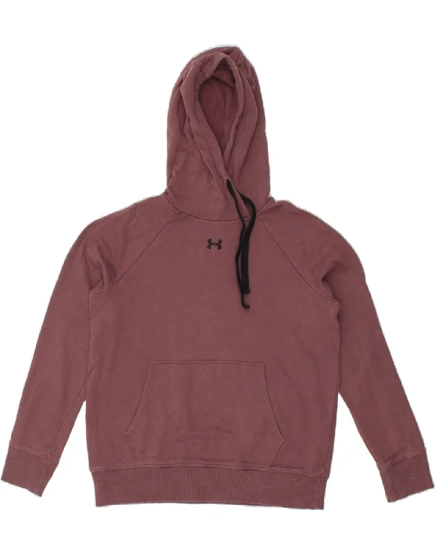 UNDER ARMOUR Womens Hoodie Jumper UK 10 Small Maroon Cotton